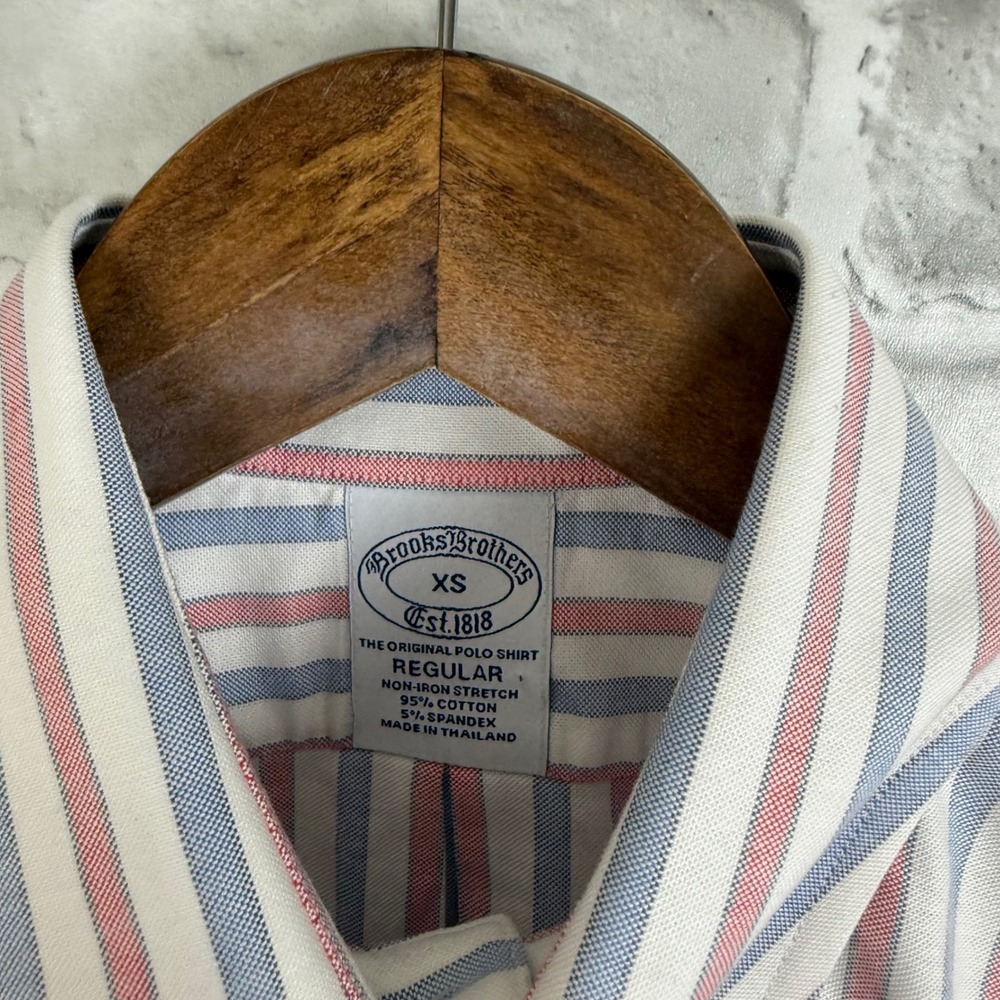 Brooks Brothers XS Regular Non-Iron Stretch Striped Button Down Shirt Red Blue - Picture 3 of 7